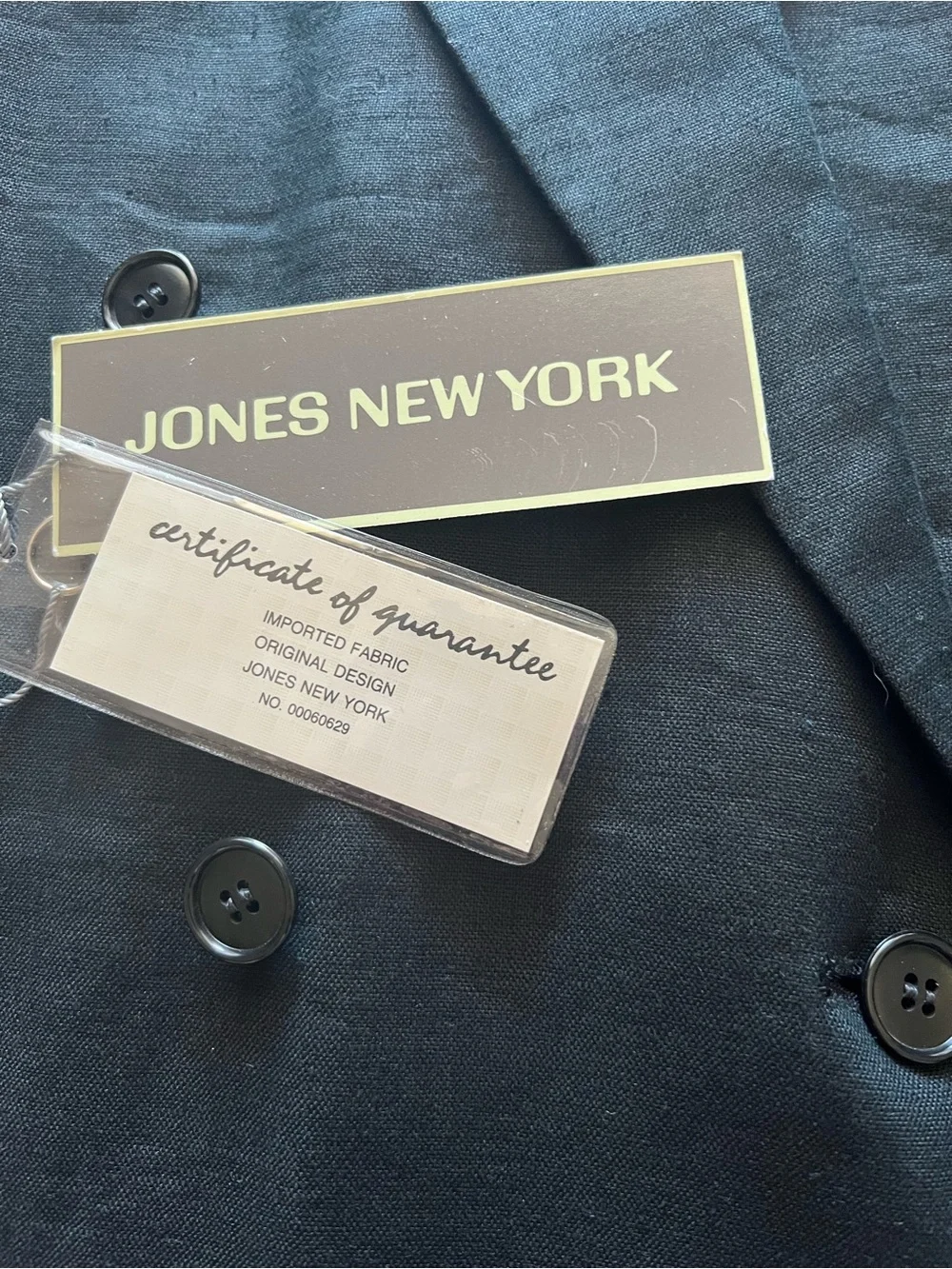 Jones New York Vintage Men’s 44R Linen Double Breasted Blazer Black NWT